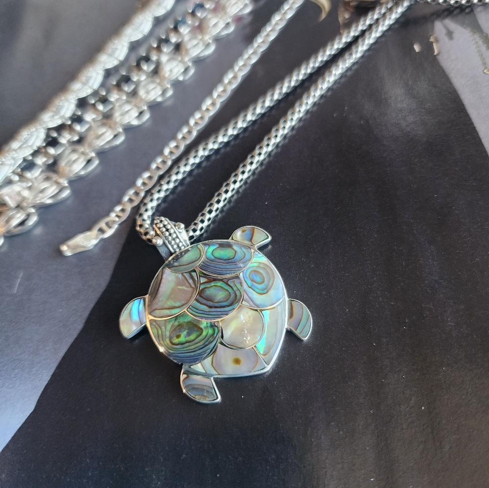 Abalone STERLING Silver Turtle Pendant PENDANT - Picture 5 of 7